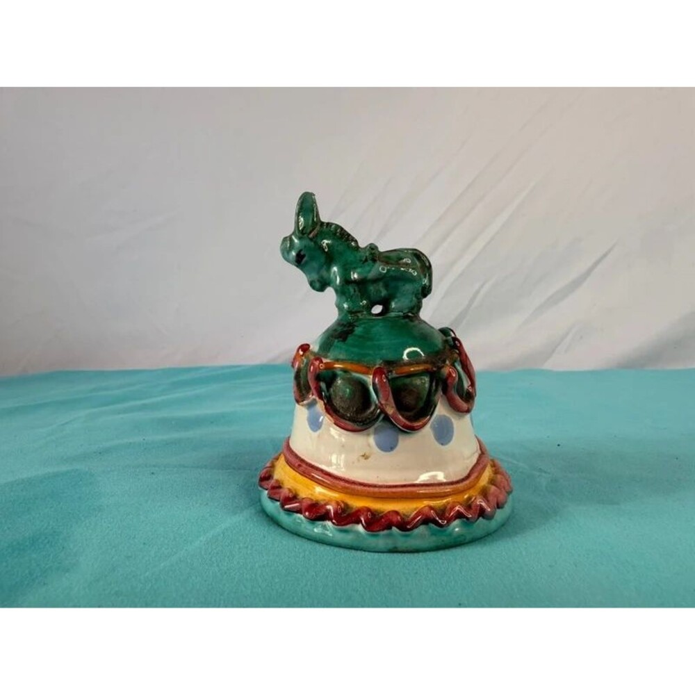 Vintage Italian majolica ceramic donkey table bell